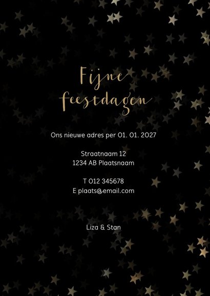 Verhuiskaart kerst zwart staand met huis - Een gouden kerst 3