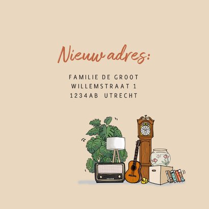 Verhuiskaart kleine auto rood met verhuisspullen 3