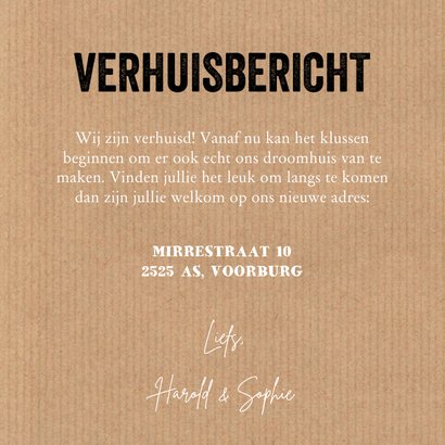 Verhuiskaart kraftlook slinger typografie huisjes  3