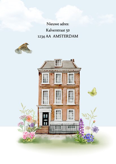 Verhuiskaart leuke woning bloemen 2