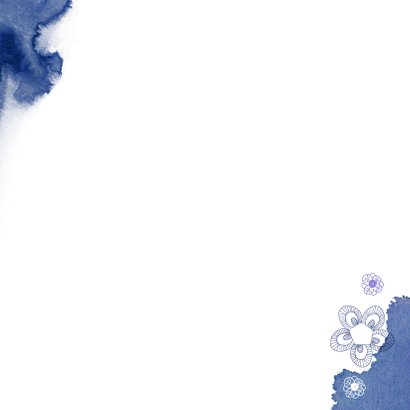 Verhuiskaart met een huisje en blauwe kleurvlekken Achterkant