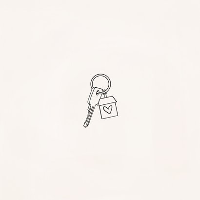 Verhuiskaart met lijntekening hand en sleutels new home Achterkant