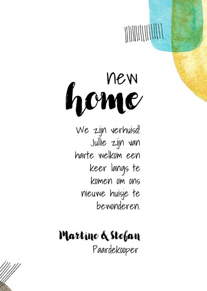 Verhuiskaart met verfvlekken en huis 3