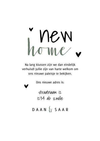 Verhuiskaart new home met planten en hartjes 3