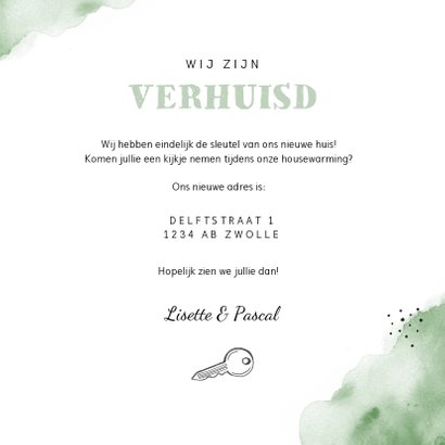 Verhuiskaart new home plantjes waterverf sleutel 3
