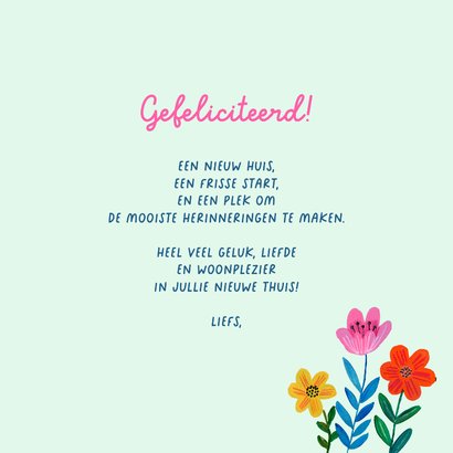 Verhuiskaart nieuw huis grote bloemen verhuiswagen 3