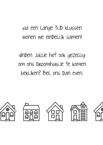 Verhuiskaart rechthoekig met getekende zwart-witte huisjes 2