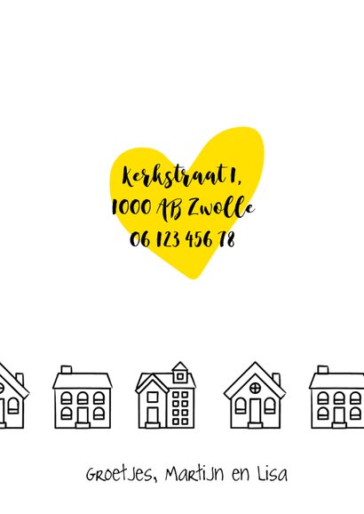 Verhuiskaart rechthoekig met getekende zwart-witte huisjes 3