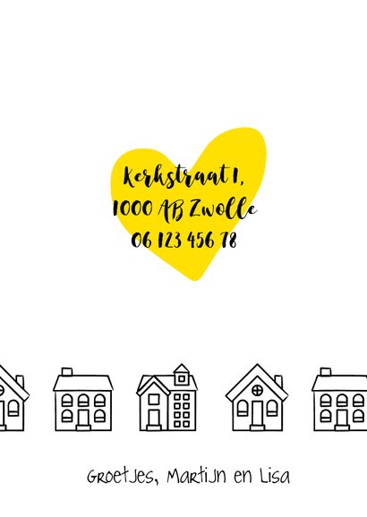 Verhuiskaart rechthoekig met getekende zwart-witte huisjes 3