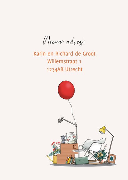 Verhuiskaart retrobus oranje met rode ballon 3