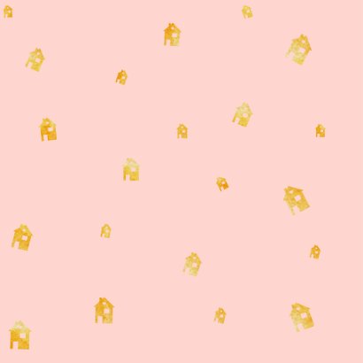 Verhuiskaart roze waterverf en gouden huisjes confetti 2