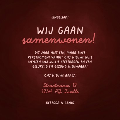 Verhuiskaart samenwonen met 2 kerstbomen 3