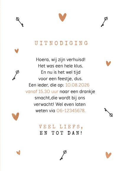 Verhuiskaart samenwonen roségoud stijlvol hartjes 3