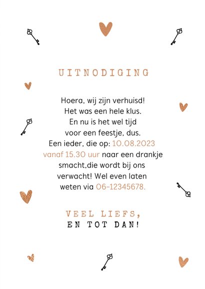 Verhuiskaart samenwonen roségoud stijlvol hartjes 3