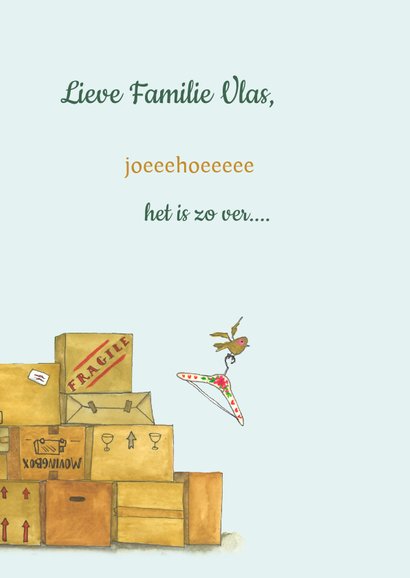Verhuiskaart straatnaambordje en vogeltjes 2
