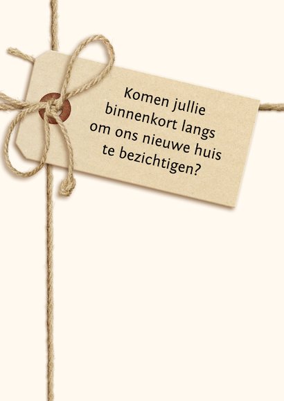 Verhuiskaart touw en label met foto van het nieuwe huis 2