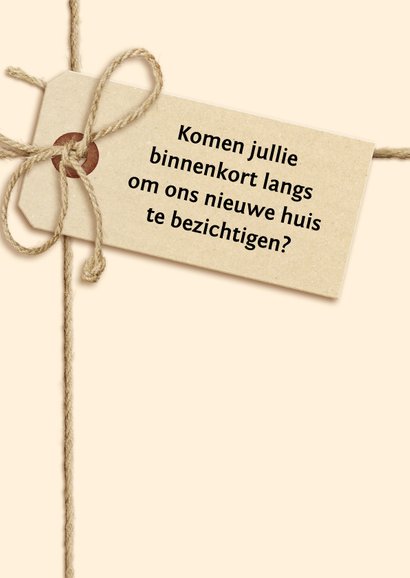 Verhuiskaart touw en label met foto van het nieuwe huis 2