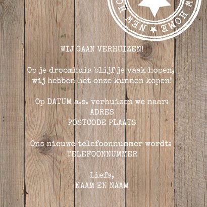 Verhuiskaart typografie houtlook 3