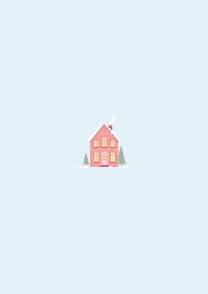 Verhuiskaart voor de kerstperiode met roze huisje Achterkant