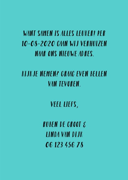 Verhuiskaart Wij gaan samenwonen met eigen foto en namen 3