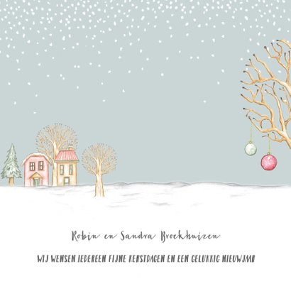 Verhuiskaart winterlandschap met huisjes en hertjes 3