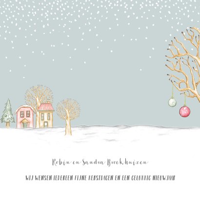 Verhuiskaart winterlandschap met huisjes en hertjes 3