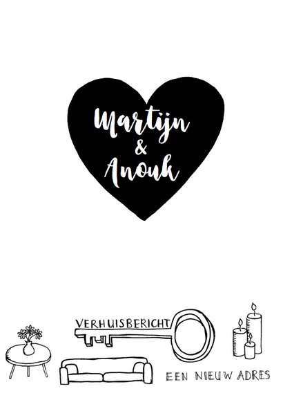 Verhuiskaart zwart-wit handlettering hart 3
