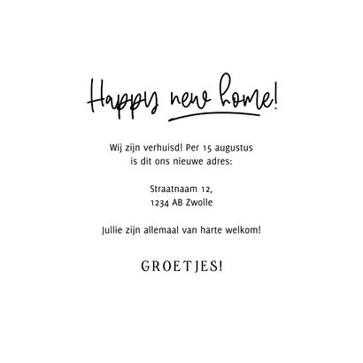 Verhuiskaartje grote foto kader happy new home geschreven 3