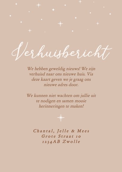 Verhuiskaartje met foto in boog beige met witte sterren 3