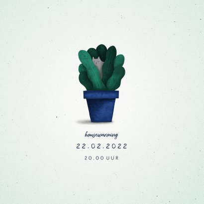 Verhuiskaartje 'nieuwe woning' met plant en kat 2