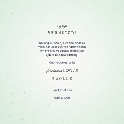 Verhuiskaartje 'nieuwe woning' met plant en kat  3