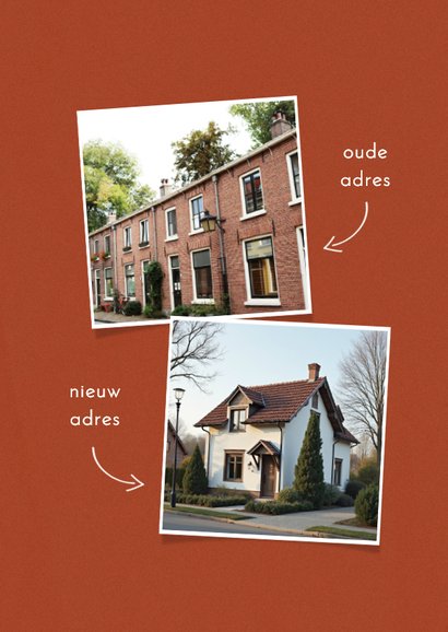 Verhuiskaartje roestbruin lijntekening hand sleutels 2