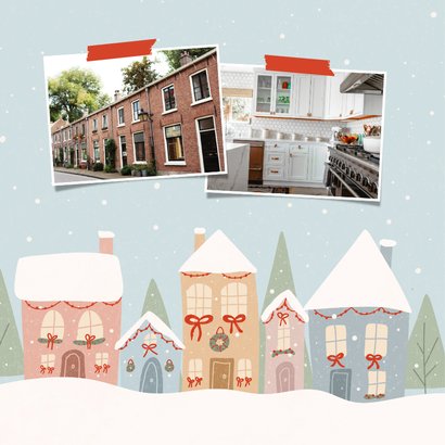 Verhuiskaartje voor kerst met huisjes in de sneeuw 2