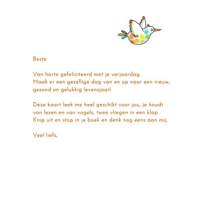 Verjaardag - boekenleggerkaart met vogels 3