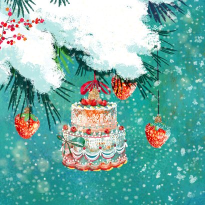Verjaardag en Kerstkaart met een mooie taart ornament 2