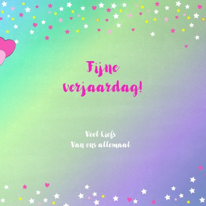 Verjaardag hippe vrolijke felicitatie unicorn met ballonnen 3