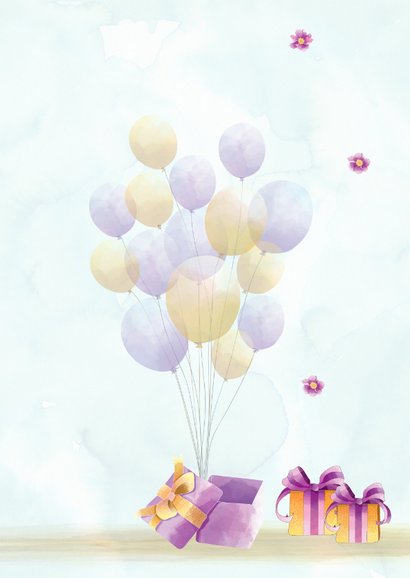 Verjaardag jongedame met ballonnen en pakjes 2