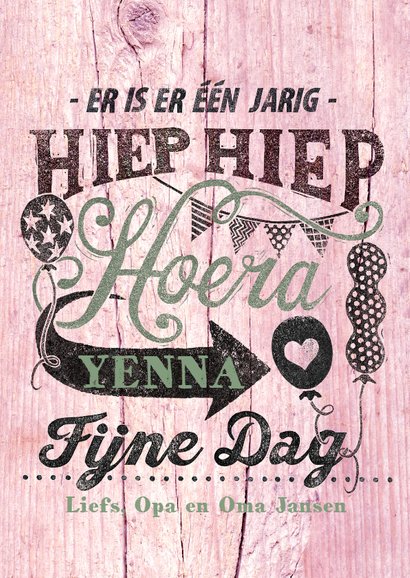 Verjaardag Stempel Roze Hout Kaartje Go