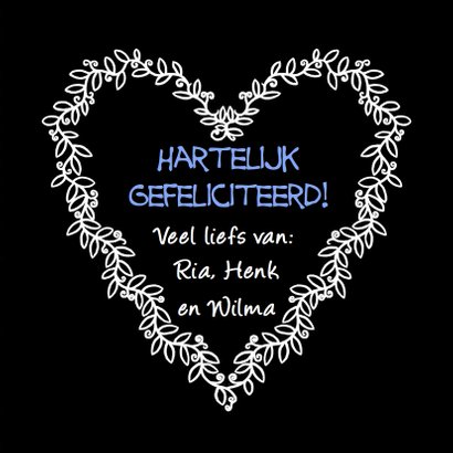 Verjaardagkaart hart en lauwerkrans op zwarte achtergrond 3