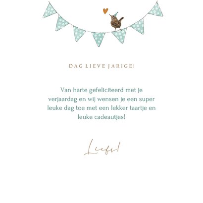 Verjaardagkaart kind met beer en vogeltje met feesthoedje 3