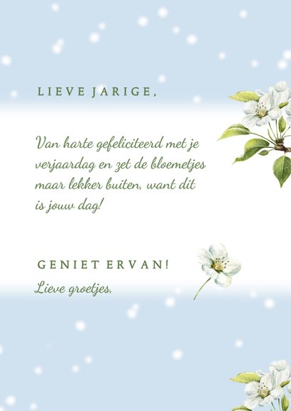 Verjaardagkaart pimpelmees met feesthoed op bloesemtak 3