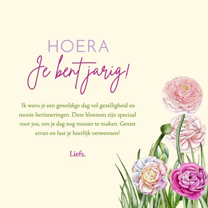 Verjaardagkaart ranonkelbloemen 3