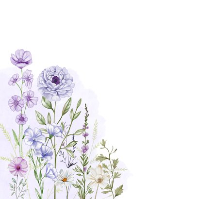 Verjaardagkaart veldbloemen in paarse kleuren 2