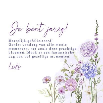 Verjaardagkaart veldbloemen in paarse kleuren 3