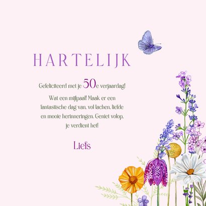 Verjaardagkaart veldbloemen met vlinders 3