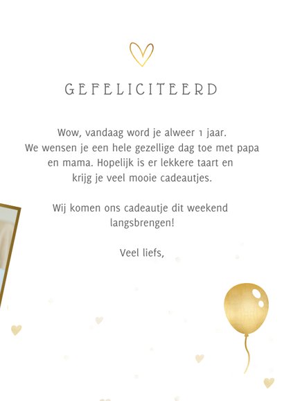 Verjaardags felicitatiekaart kind 1 jaar met eigen foto 3