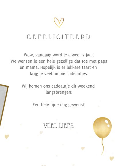 Verjaardags felicitatiekaart kind 2 jaar met eigen foto 3