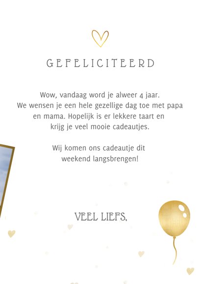 Verjaardags felicitatiekaart kind 4 jaar met eigen foto 3