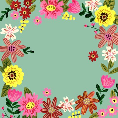 Verjaardagsfeest vrolijke bloemen Achterkant
