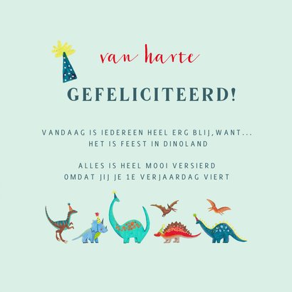 Verjaardagskaart 1 jaar feest in Dinoland 3